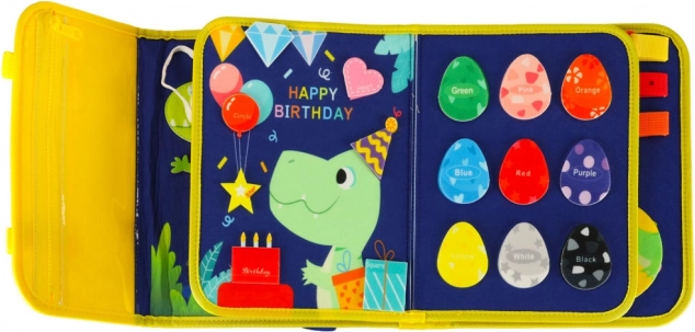 Tavola sensoriale manipolativa Montessori con tema di dinosauro blu