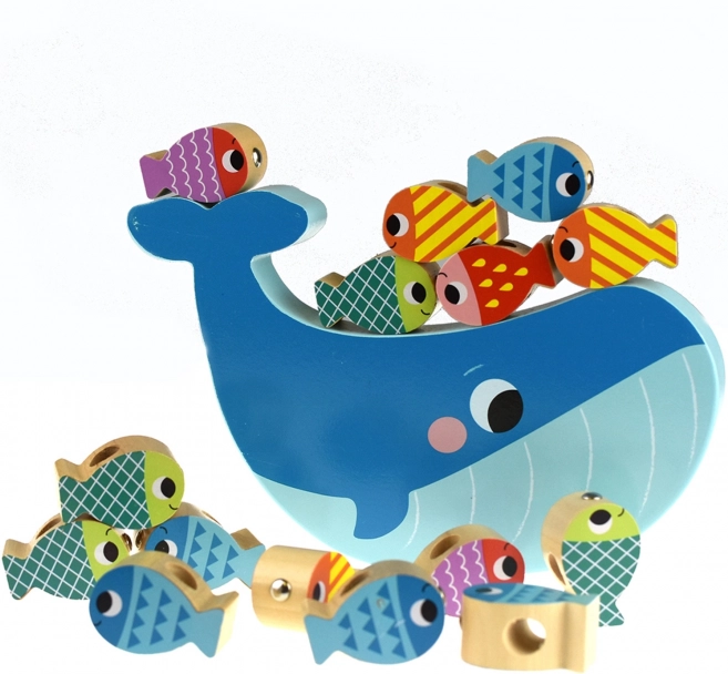 Tooky Toy Gioco in Legno Balena e Pesciolini Multifunzionale 4 in 1