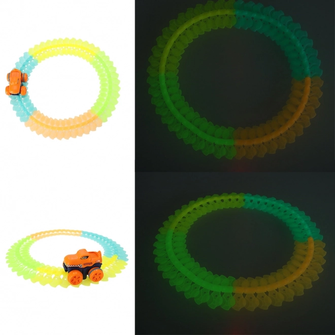 Pista da corsa flessibile luminosa con auto