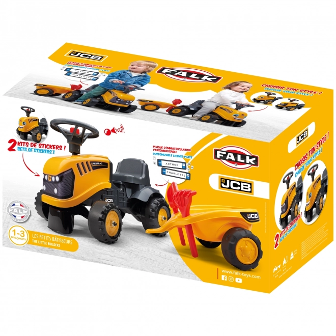 Odrážedlo Baby JCB giallo con rimorchio e pala