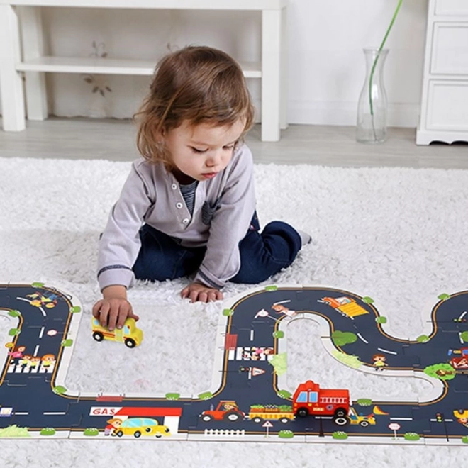 Puzzle Autostrada Tooky Toy con Veicoli e Segnali Stradali