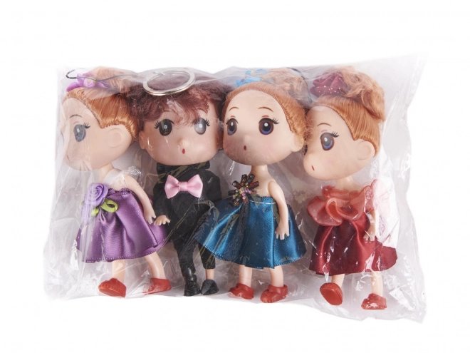 Set di bambole 3 ragazze + 1 ragazzo 4 pezzi 12 cm