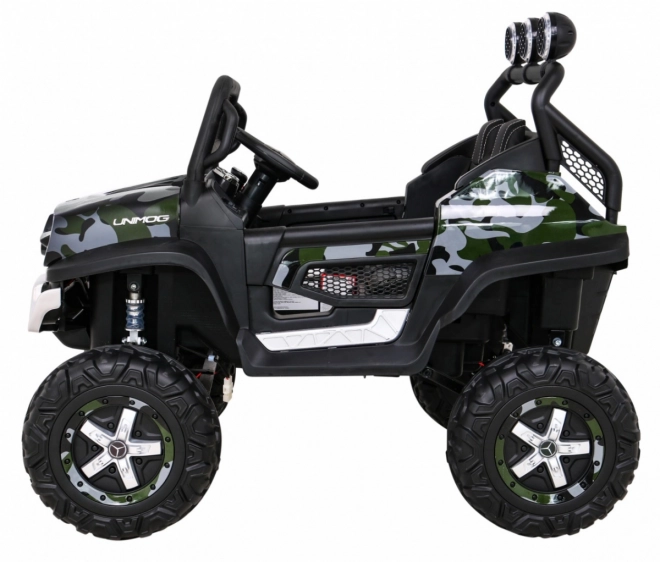 Mercedes Benz Unimog per bambini Moro vernice + trazione 4x4 + telecomando + vano bagagli + avvio lento + MP3 LED