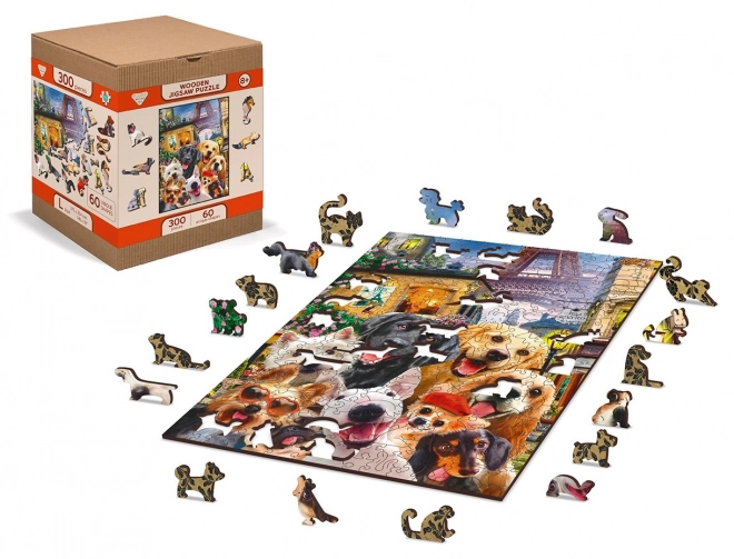 Puzzle in legno Cuccioli a Parigi 2 in 1, 75 pezzi