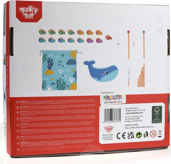Tooky Toy Gioco in Legno Balena e Pesciolini Multifunzionale 4 in 1