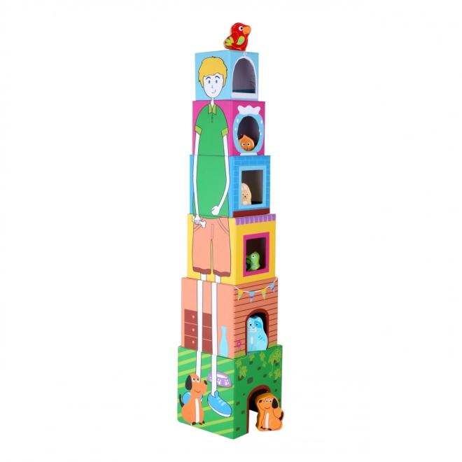 torre di blocchi con animali in legno