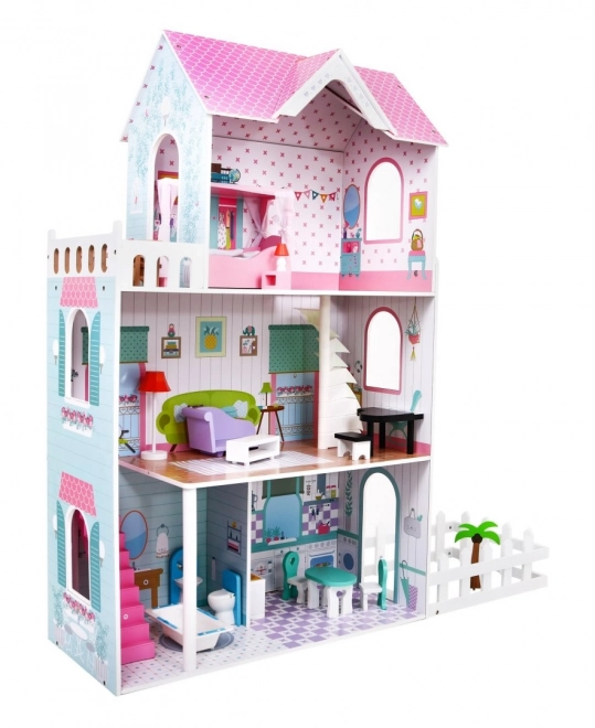 Casa delle bambole in legno Rosa per bambini 3+ con arredi e mobili