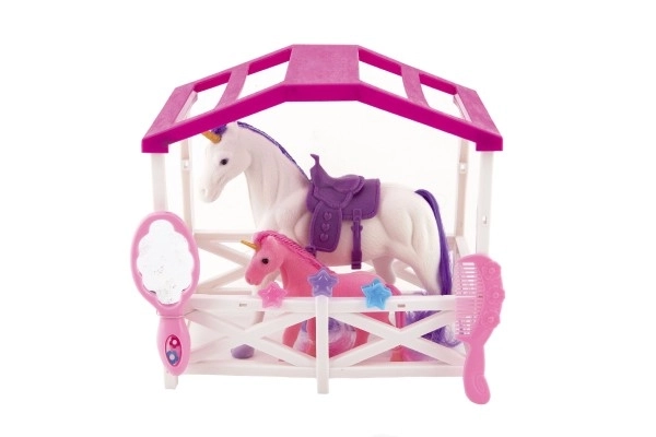 Cavallo Unicorno con Sella e Puledro Giocattolo con Accessori