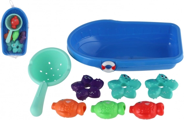Set da bagno con barchetta, setaccio e animali marini