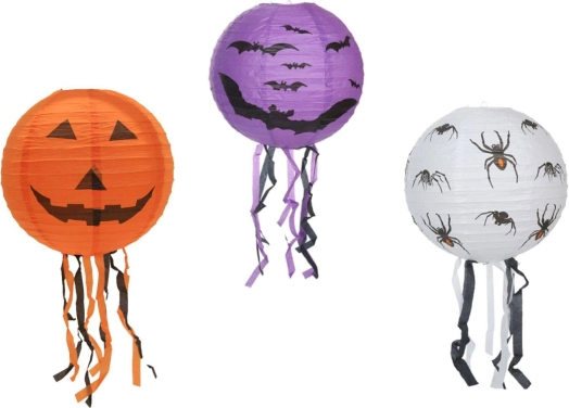 Lanterna di carta di Halloween a sfera con frange 30 cm, 3 motivi