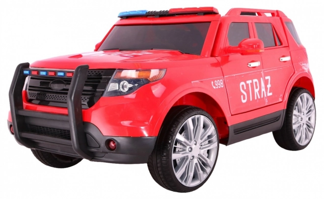 SUV dei vigili del fuoco per bambini a batteria + sirene + luci + megafono + telecomando + partenza lenta + adesivi