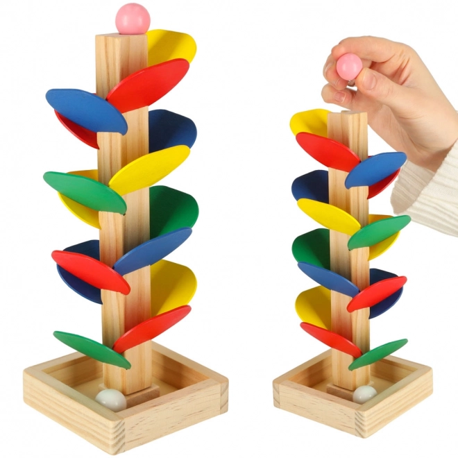 Albero educativo in legno con pista a biglie Montessori