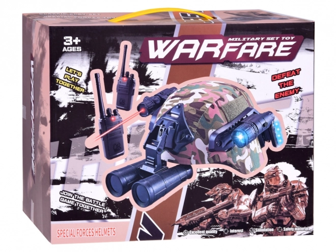 Set militare per bambini con casco, binocolo e walkie-talkie