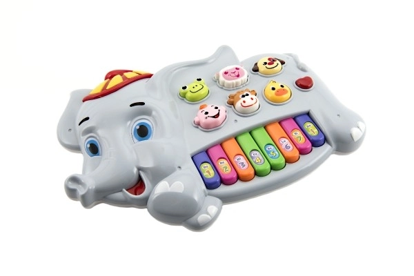 Pianino elefante con animaletti in plastica 28 cm a batterie con suoni e luci in scatola 32x23x6 cm
