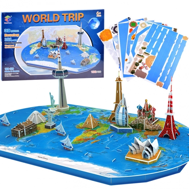 Puzzle 3D Mappa del Mondo con Monumenti Famosi