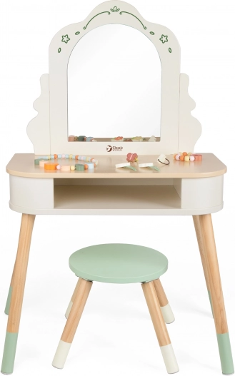 Toeletta in Legno con Specchio Rotondo e Accessori Pastel Classic World