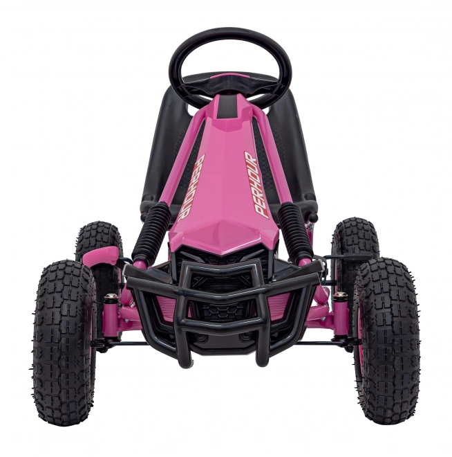 Gokart a pedali rosa per bambini con freno a mano e ruote gonfiabili