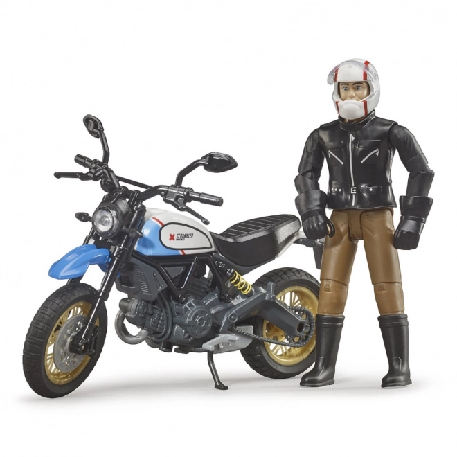 Bruder motocicletta Ducati Scrambler Cafe Racer con pilota