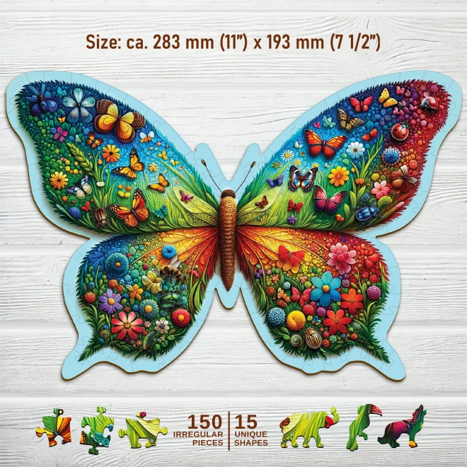 Puzzle in legno a forma di farfalla colorata