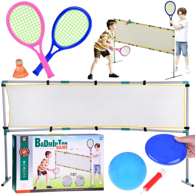 Set sportivo 3 in 1: Rete da Pallavolo, Palla, Badminton e Disco