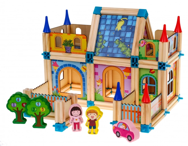 Blocchi di costruzione in legno per bambini 3+ set colorato 128 pezzi per costruire una casa