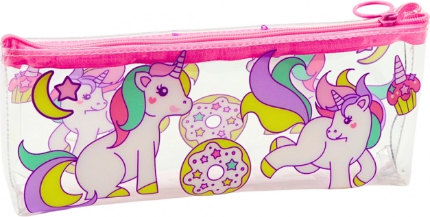 Astuccio scolastico trasparente con motivo di unicorni