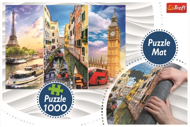 Puzzle Trefl collage città Parigi-Venezia-Londra 1000 pezzi e tappetino per puzzle