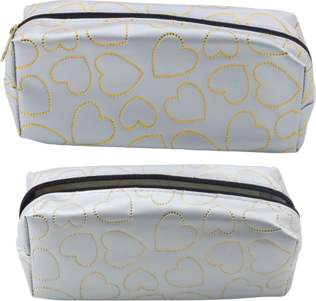 Astuccio scolastico argentato con cuori dorati