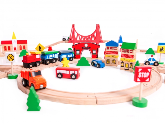 Trenino a batteria in legno con 90 elementi Ecotoys