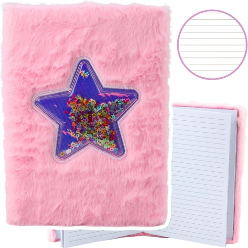 Quaderno peluche rosa con coriandoli A5
