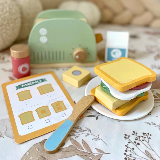 Set colazione tostapane in legno in colori pastello di Tooky Toy
