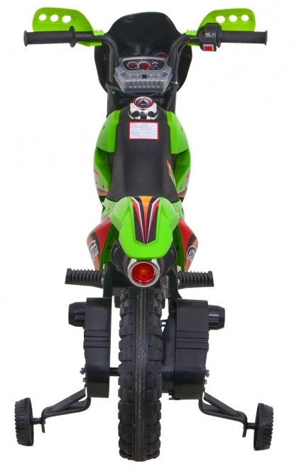 Moto elettrico per bambini verde con luci LED e ruote opzionali