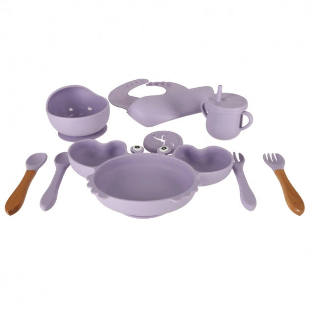 Set di stoviglie in silicone per bambini piccolo granchio 9 pezzi viola