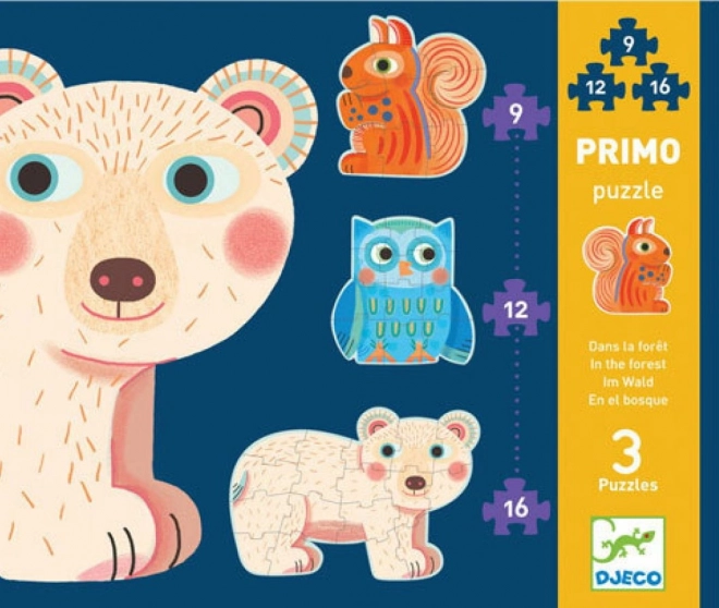 Puzzle in legno DJECO con animali del bosco 3 in 1