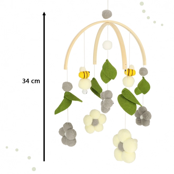 Carillon per culla in legno con api e fiori di peluche