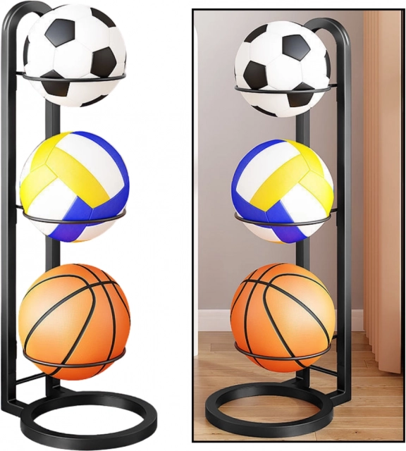 Supporto in metallo per palle a 3 livelli nero