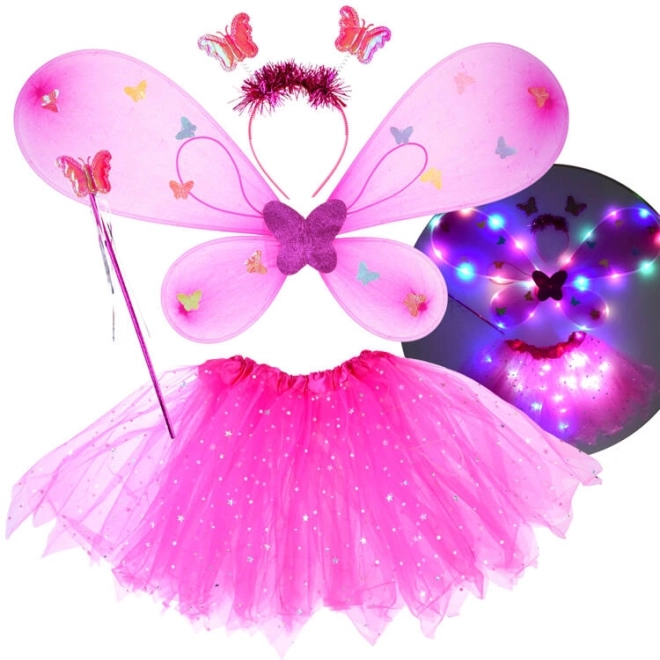 Costume Fatina Rosa Brillante con Ali e Bacchetta – Rosa scuro