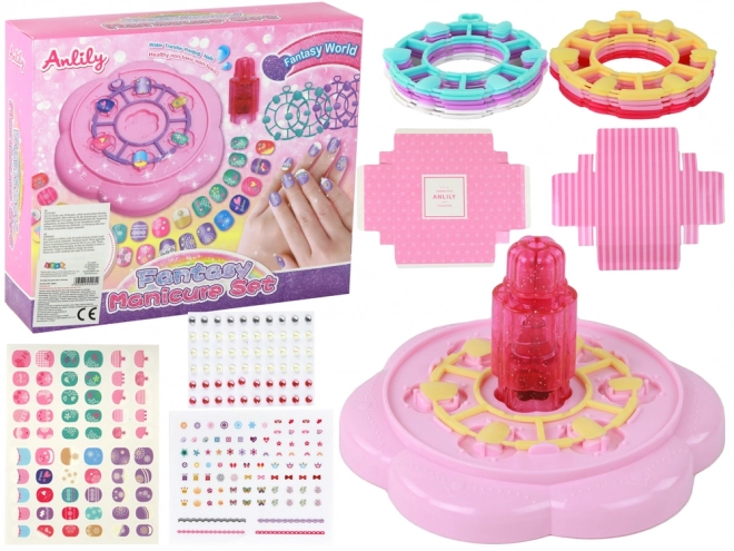 Set per unghie rosa con stickers e diamantini