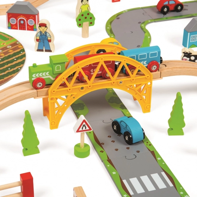 Bigjigs Rail Set ferroviario in legno con percorso rurale 80 pezzi