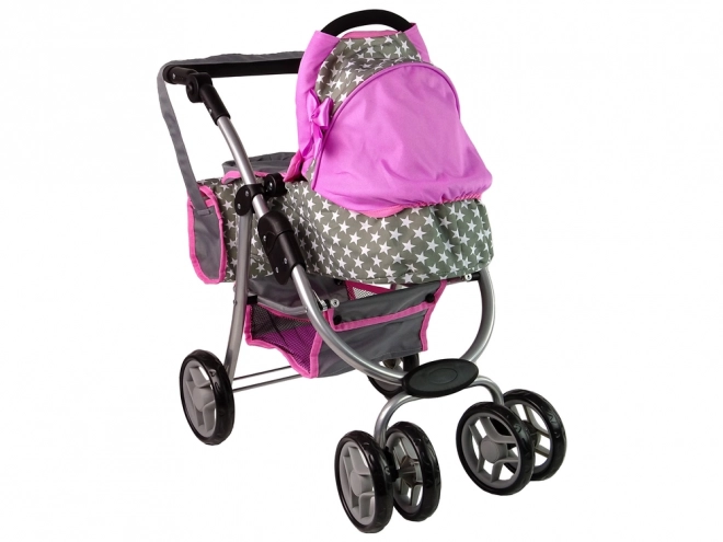 Passeggino Per Bambole 2 in 1 Rosa Stelle