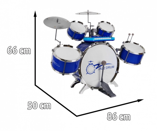 Set musicale per bambini 3+ con batteria, tastiera e microfono, suoni e luci blu