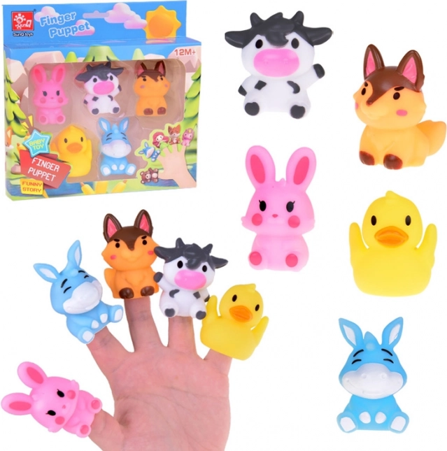 Animaletti da fattoria in gomma per dita - set di 5 figurine