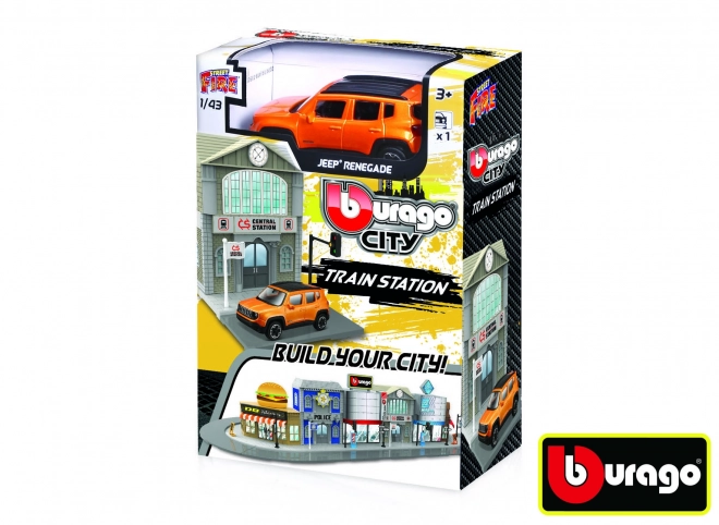 Stazione ferroviaria Bburago City con modello Jeep Renegade scala 1:43