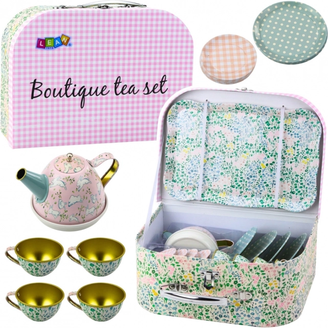 Set da tè per bambini in valigia di metallo 15 pezzi