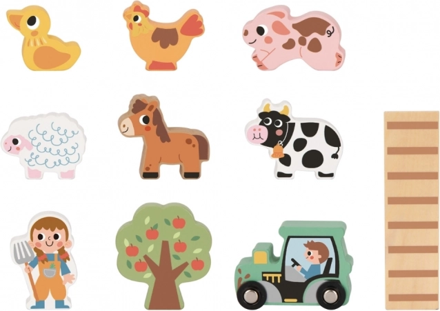 Fattoria impilabile in legno Tooky Toy con figurine di animali