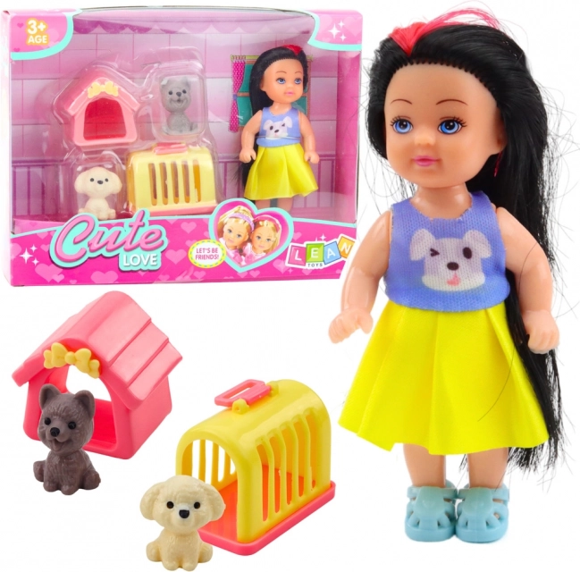 Set Mini Bambola con Vestitini e Cagnolini Casetta Trasportino