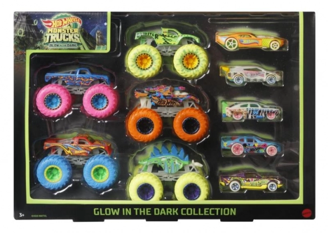 Veicoli Monster Trucks 1:64 luminosi al buio 10 pezzi