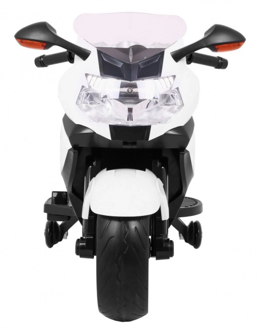 BMW K1300S Motocicletta per Bambini a batteria bianca + ruote ausiliarie + suoni Luci + partenza lenta