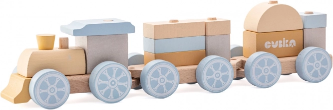 Cubika trenino arcobaleno pastello con due vagoni – puzzle in legno 15 pezzi
