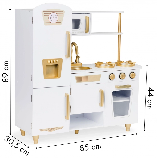Grande cucina in legno per bambini, bianco e oro, ECOTOYS
